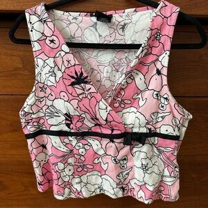 Y2K Floral Pink Sleeveless Wrap Crop Top